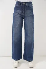 Women's Wide Leg High Waist Palazzo Jeans 6656 - Navy Blue