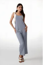 Women's Gray Adjustable Straps Pocket Wide Leg Gardener Overalls HZL22S-BD170191