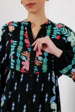 Robe hijab à motifs authentiques 2423 - Noir - Menthe