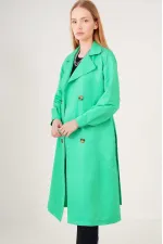Women's Green Double-Breasted Belted Unlined Seasonal Casual Trench Coat HZL22S-BD158531