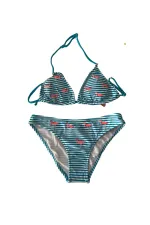 Girl Blue White Striped Flamingo Patterned 4-12 Years Triangle Bikini Set HZL24S-LC171