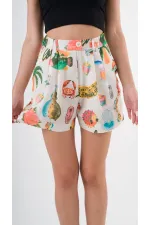 Kadın Çokrenkli Beli Lastikli Düğme Detaylı Cepli Şort HZL24S-YY277