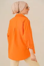 Chemise basique longue pour femme, coupe ample, orange modeste, HZL24W-BD139001 Chemise basique longue pour femme, coupe ample, orange modeste, HZL24W-BD139001