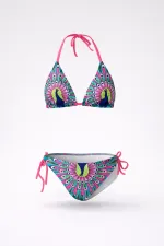 Ensemble bikini triangle à motif paon bleu pour filles, 6-14 ans HZL24S-LC9017