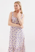 Robe à bretelles en viscose à motifs 2237 - Lilas