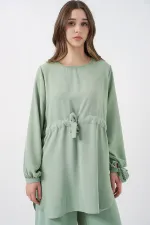 Ensemble deux pièces tunique longue et pantalon pour femme 6719 - Vert écru