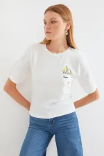 912 Printed Knitted Basic T-Shirt - White
