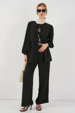 Ensemble deux pièces tunique et pantalon à lacets pour femme 6744 - Noir