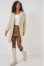 Manteau en cachemire bouclé doublé crème chiné pour femme, à un bouton et double poche HZL22W-BD190821