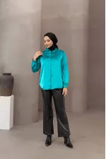 Chemise hijab en satin vert pour femme HZL25W-BD139641