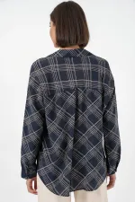 Women's Oversize Patterned Shirt 20372 - Navy Blue