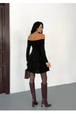 Women's Black Strapless Neckline Layered Skirt Detail Mini Dress HZL25W-FRY123581