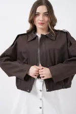 Blouson bomber en jean pour femme 0737 - Marron