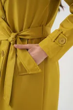 Trench-coat doublé à double boutonnage et ceinture pour femme, couleur moutarde, HZL25W-BD159181