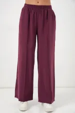 Pantalon large pour femme avec taille élastiquée 30087 - Bordeaux