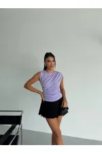 Kadın Lila Büzgülü Kolsuz Sandy Bluz HZL26W-FRY122751