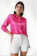 Kadın Canlı Pembe Hafif Dökümlü Saten Yüzeyli Gömlek Hzl22w-bd139641