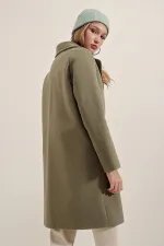 Manteau élégant en cachemire kaki pour femme, doublé, à un bouton et deux poches, HZL23W-BD190851