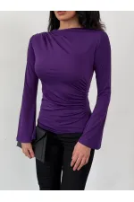 Kadın Mor Drape Detaylı İspanyol Kol Sany Bluz HZL25W-FRY123431