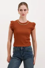 0430 Knitted Blouse - Tan