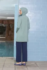 Women's Hijab Mint Green Pocketed Long Sleeve Fully Covered Tights Lycra Dress Swimsuit HZL24S-AR1254-45