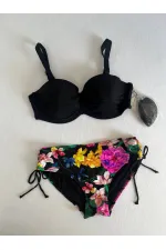 Women's Black Stone Embroidered Floral Patterned Bikini Set HZL25S-LC3368