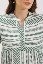 1975 ETNİK DESEN ELBİSE - Haki