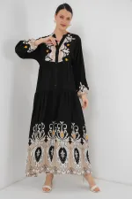 Robe hijab à motifs authentiques 2423 - Noir 6
