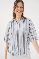 Women's Striped Short-Sleeve Shirt 20345 - Navy Blue