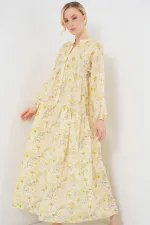 Robe hijab à motifs pour femme 2583 - Jaune