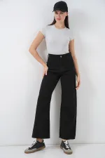 Women's Wide Leg High Waist Palazzo Jeans 6656 - D. Black