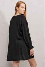Women's Black Ruffle Sleeve Elastic Loose Kimono HZL23S-BD158821