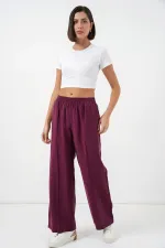 Pantalon large pour femme avec taille élastiquée 30087 - Bordeaux