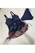 Robe tankini bleu marine à motifs floraux pour femme, modèle HZL24S-LC4009