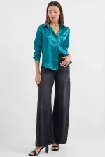 3964 Lightly Draped Satin Shirt - Light Green