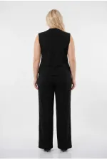 Kadın Siyah Büyük Beden V Yaka Yelek Pantolon İkili Takım HZL26S-PR12131