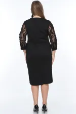 Kadın Siyah Büyük Beden Flok Kol Elbise HZL26S-PR11161