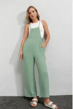 Women's Light Green Adjustable Strap Pocketed Wide Leg Overalls HZL22S-BD170191