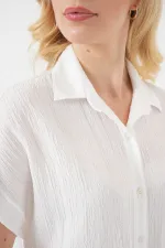 Women's Striped Short-Sleeve Shirt 20324 - White