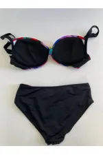 Kadın Siyah Sarı Kırmızı Çok Renk Desenli  Astarlı Büyük Beden Bikini Takımı HZL25S-LC06