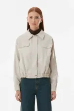 Veste courte en similicuir écru pour femme, doublée avec poches, HZL23W-BD110331