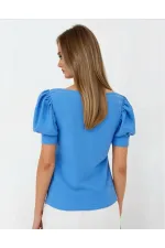 Women's New Blue Square Collar Knitted Blouse HZL22W-BD104091