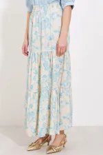 Jupe longue en viscose bleu crème à motifs pour femme, modèle 1898