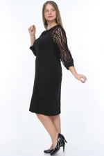 Kadın Siyah Büyük Beden Flok Kol Elbise HZL26S-PR11161