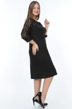 Kadın Siyah Büyük Beden Flok Kol Elbise HZL26S-PR11161