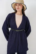Women's Kimono Pants Two-Piece Set 30078 - Navy Blue