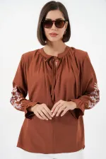 Chemisier brodé en maille pour femme 941 - Terracotta