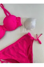 Women's Fuchsia Stone Embroidered Lined Bikini Set HZL25S-LC3361