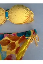 Ensemble bikini doublé brodé de pierres jaunes pour femme HZL25S-LC207