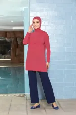 Women's Hijab Pink Pocketed Long Sleeve Fully Covered Tights Lycra Dress Swimsuit HZL24S-AR1254-15